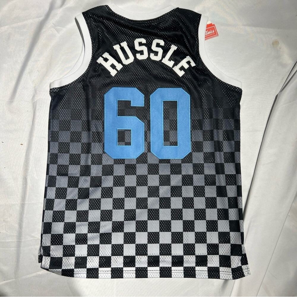 Nipsey Hussle #60 Black Checkered Jersey Crenshaw Mens size L Headgear Classics